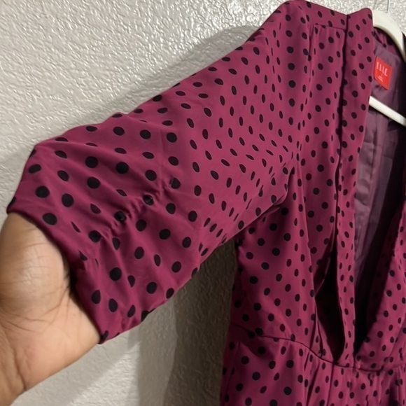 Elle Womens Purple Black Polka Dot Pleated Open Front Blazer Top Size Large - Picture 3 of 10